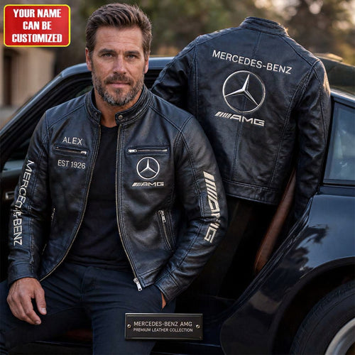 Classic-style collared leather jacket – Mercedes-AMG 1926