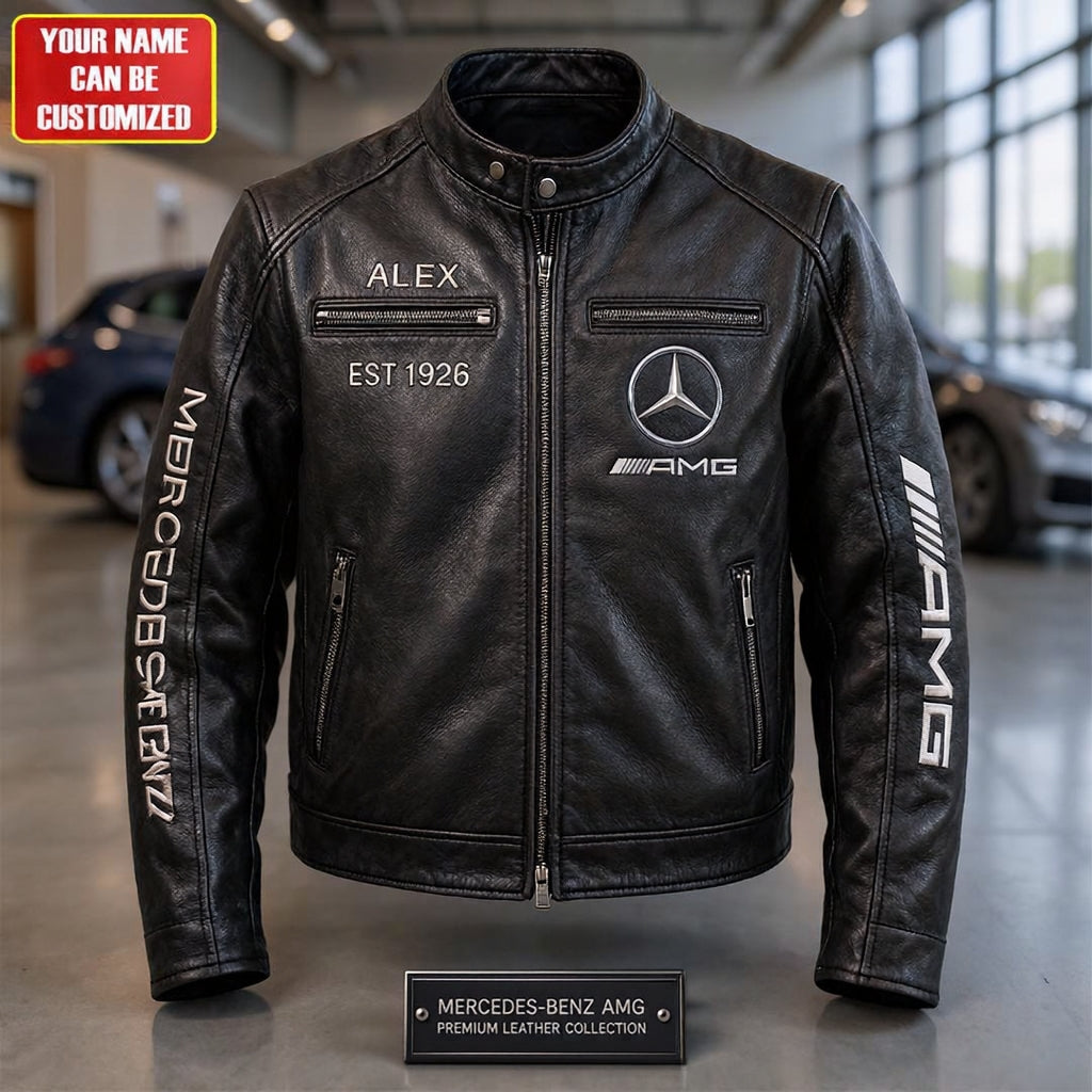Classic-style collared leather jacket – Mercedes-AMG 1926
