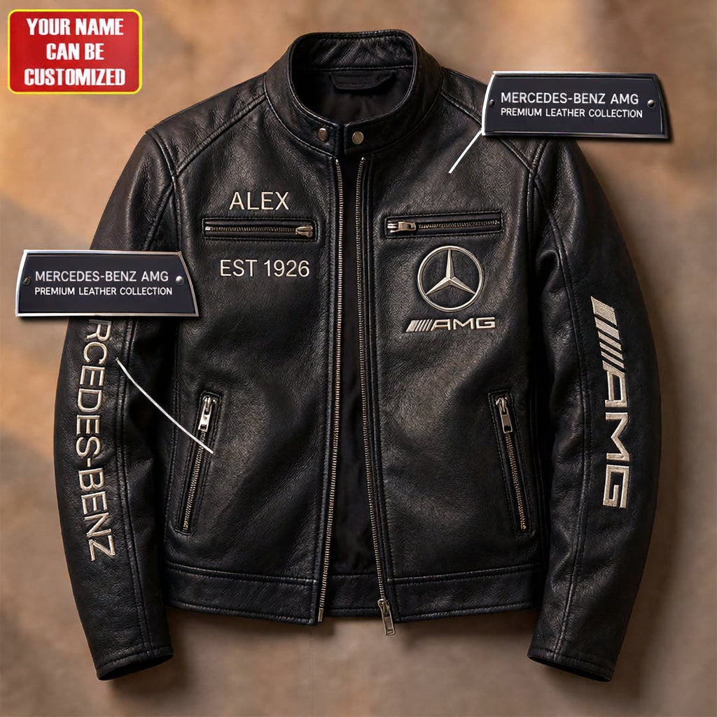 Classic-style collared leather jacket – Mercedes-AMG 1926