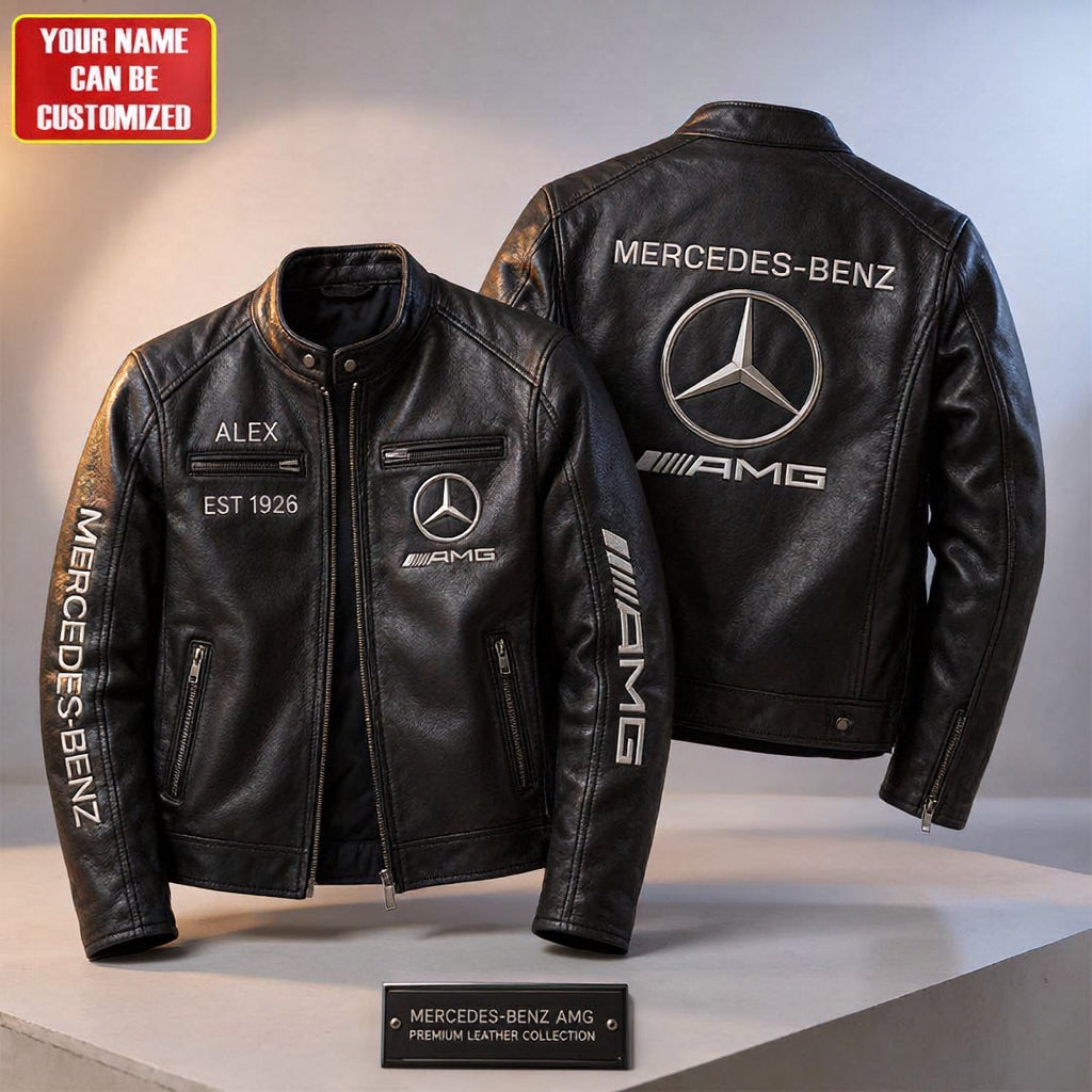 Classic-style collared leather jacket – Mercedes-AMG 1926